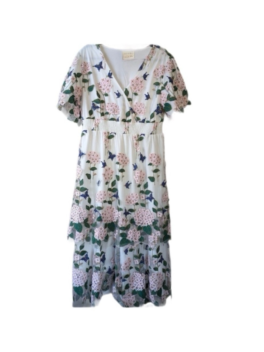 One Loved Babe NWT White Midi with Floral Embroidered Mesh Overlay 1X